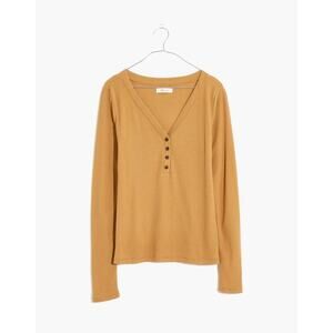 Madewell | Mustard Yellow Fine Ribbed Henley Tee | Size XL